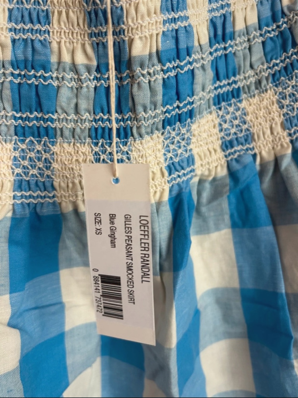 Loeffler Randall Blue and White Gingham Smocked Skirt - Picture 4 of 6